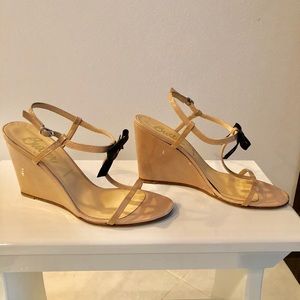 Butter, made in Italy nude wedges. Black bow. 9